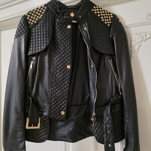 Dolce Gabana Black Leather Jacket with Gold Studs